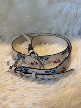 COACH Bag Strap Leather Floral Print with Blue/Red Accents CU241